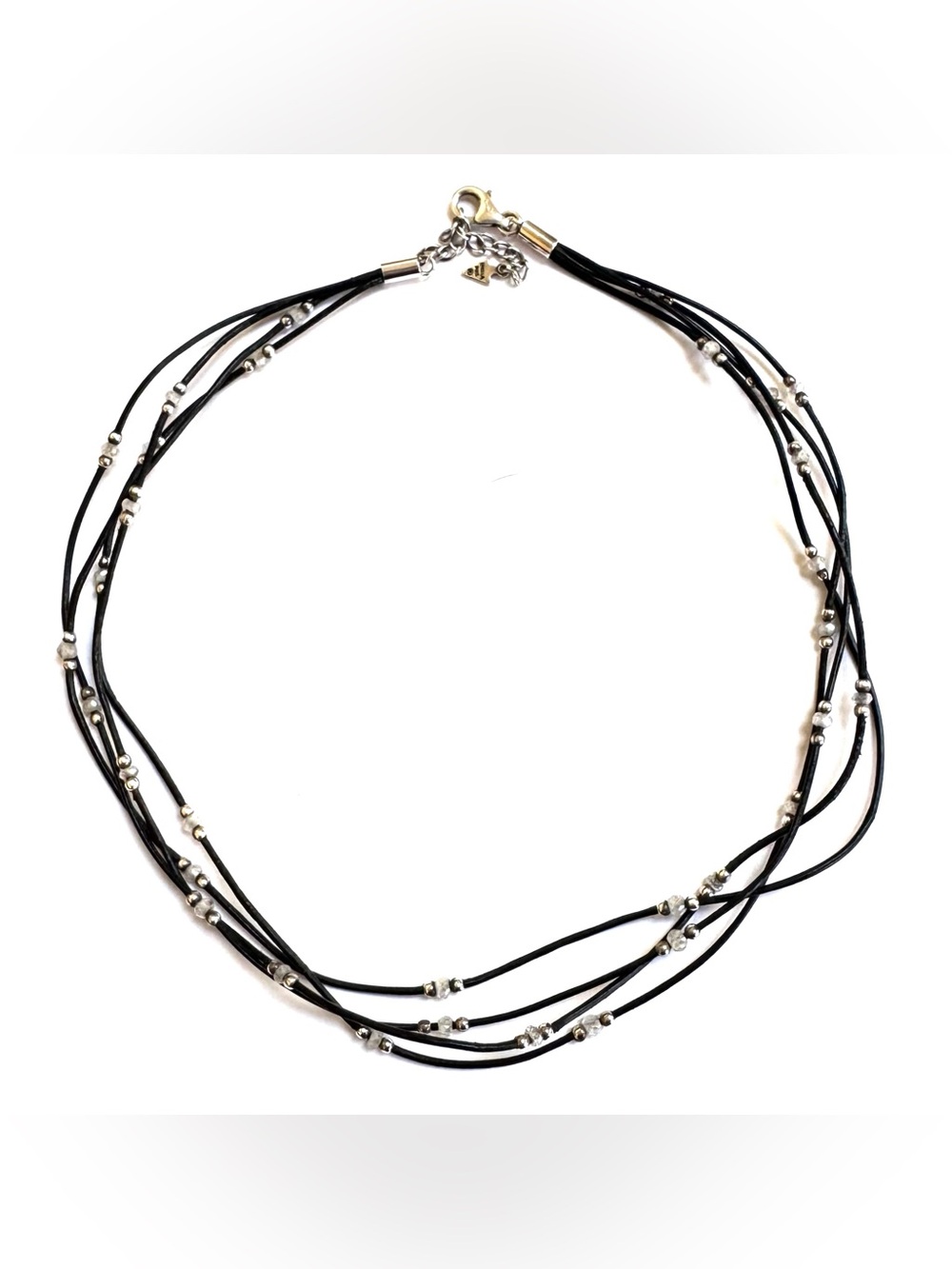 SILPADA Necklace Sterling Silver CZ Beaded 4 Strand Leather N1976 V.GOOD COND